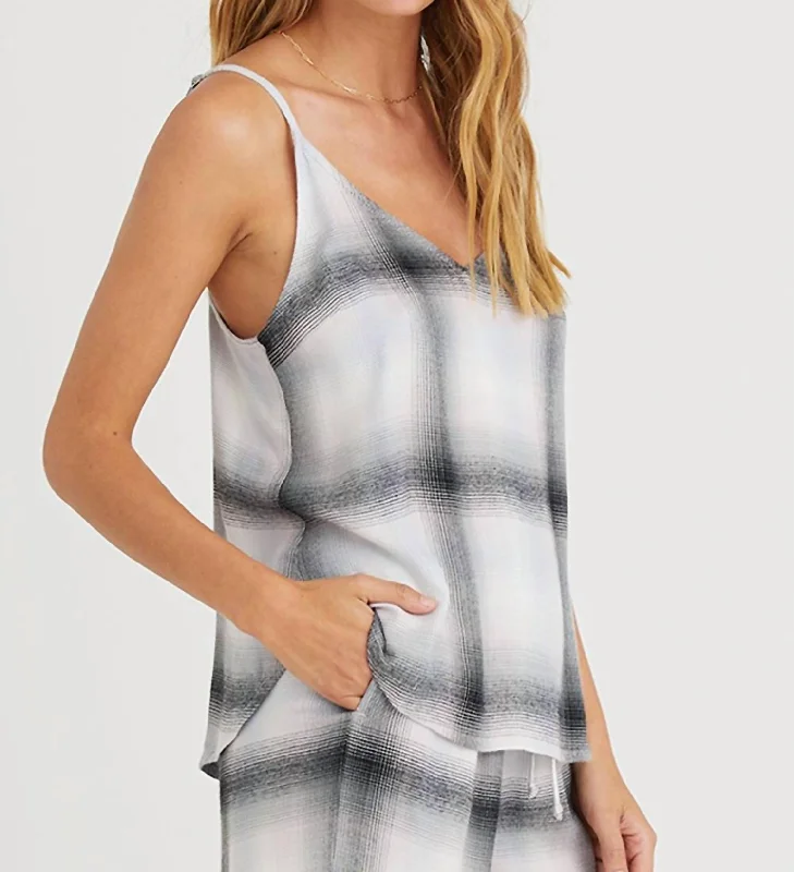 V-Neck Cami In Lilac Ombre Plaid