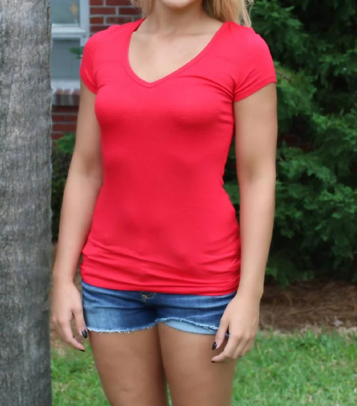 V-Neck Jersey Tee In Red