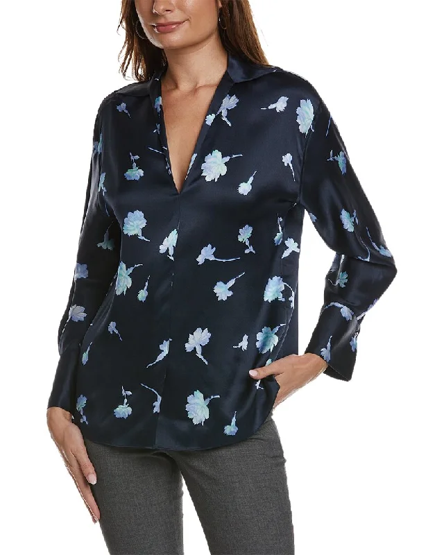 Vince Sea Carnation Shaped Collar Silk Blouse