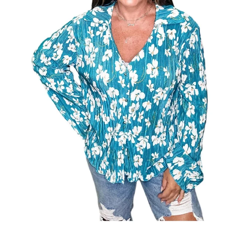 Vintage Button Up Top In Teal