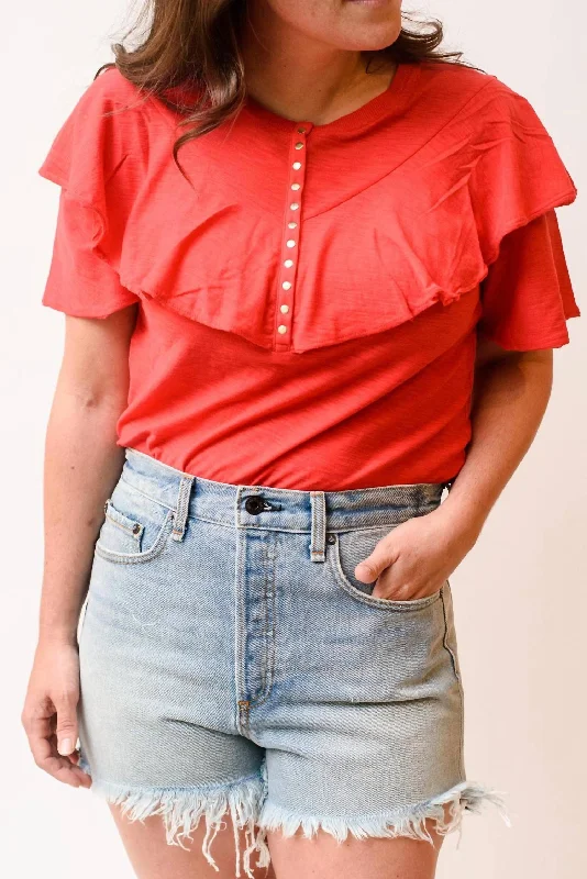 Vivienne Ruffled Henley In Red