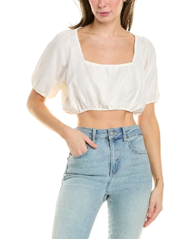 WeWoreWhat Square Neck Linen-Blend Crop Top