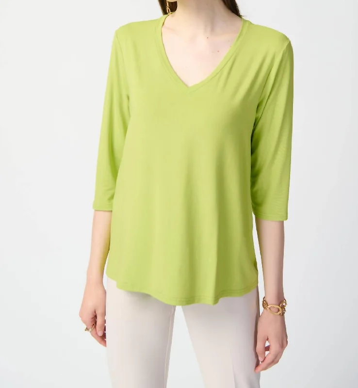 Wide V-Neck Top In Keylime