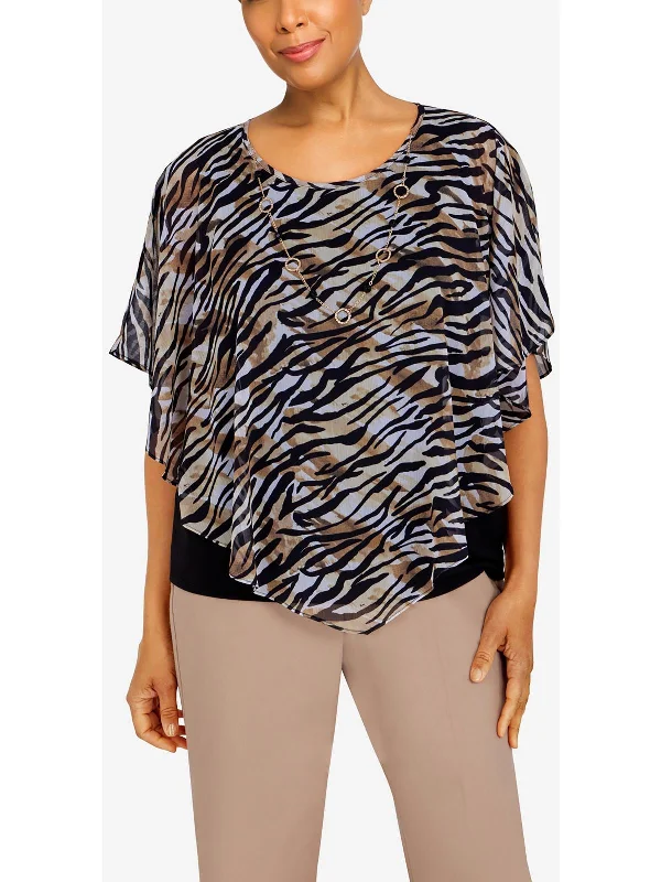 Womens Animal Print Drapey Blouse