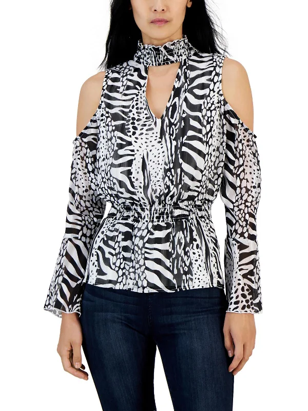 Womens Animal Print Open Back Blouse