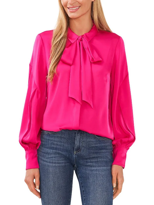 Womens Banded Collared Button-Down Top