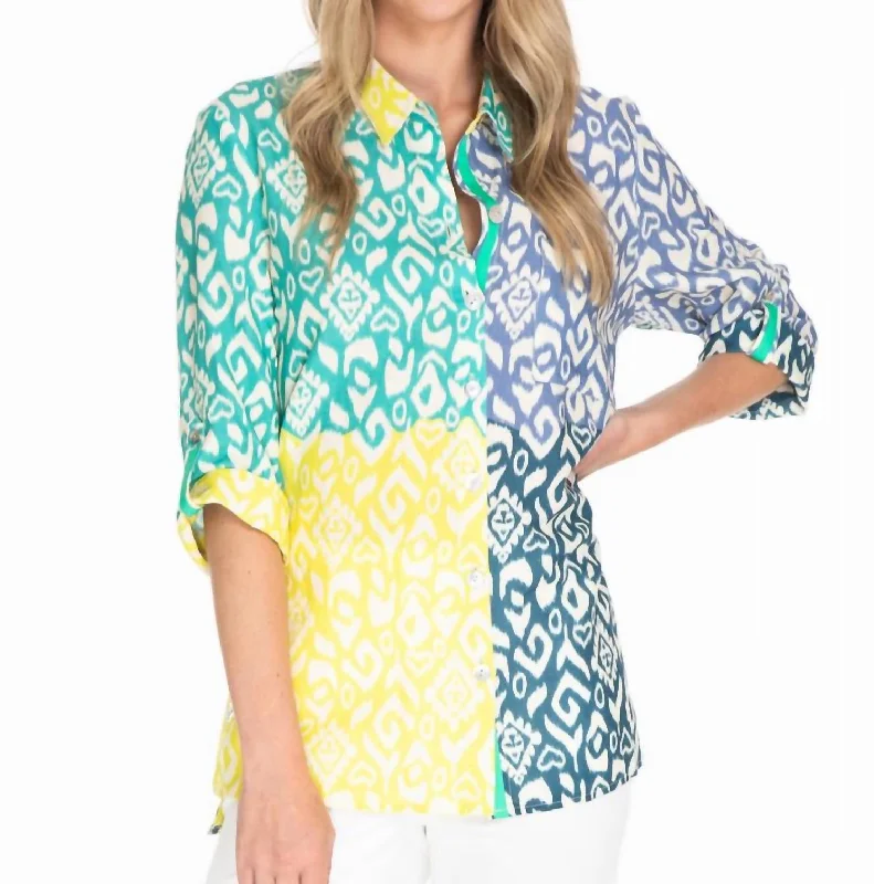 Women's Button Front Tunic Top In Multi