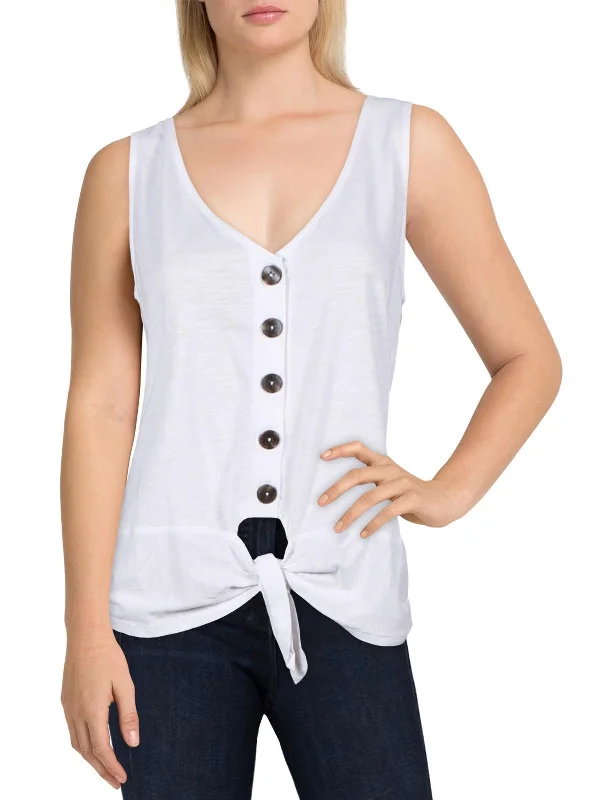 Womens Button Front V Neck Tank Top