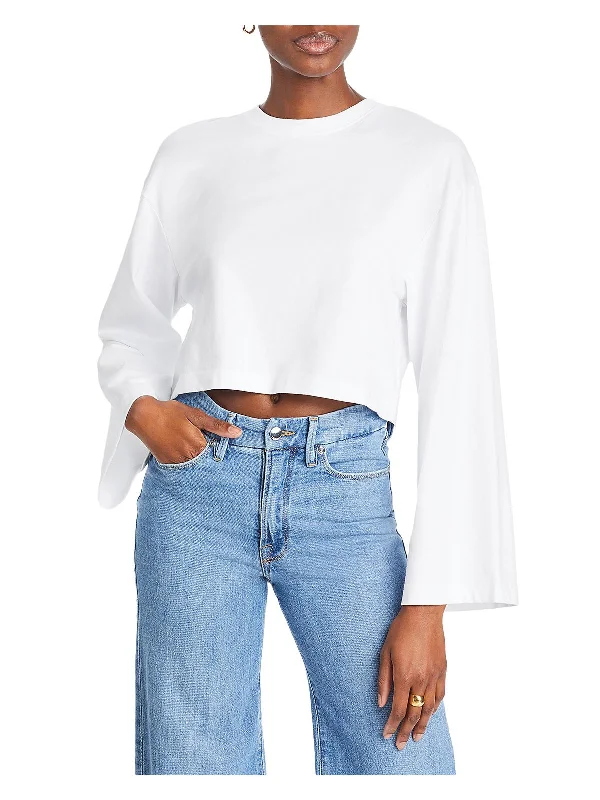 Womens Cropped Bell Sleeve Pullover Top