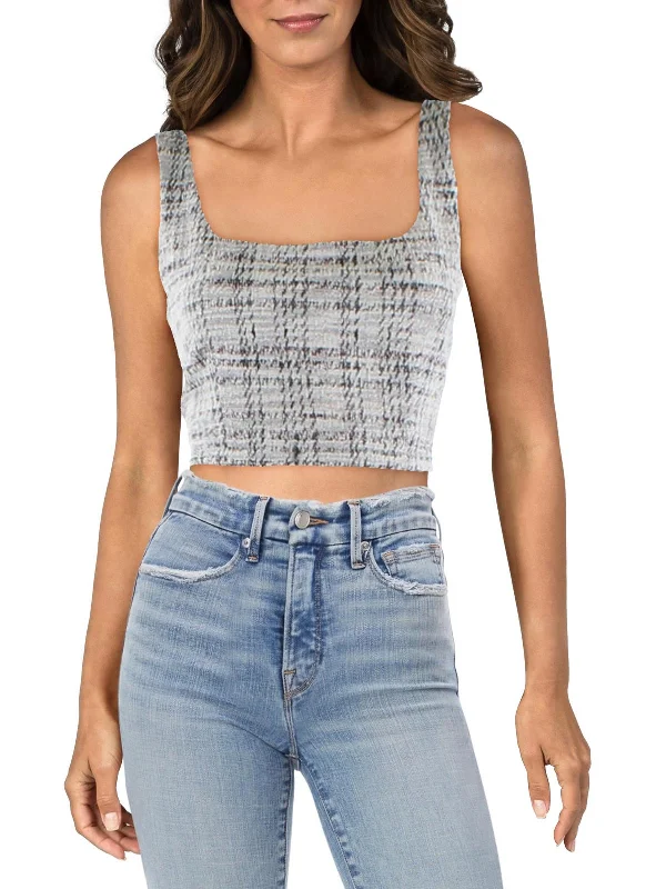 Womens Cropped Metallic Pullover Top