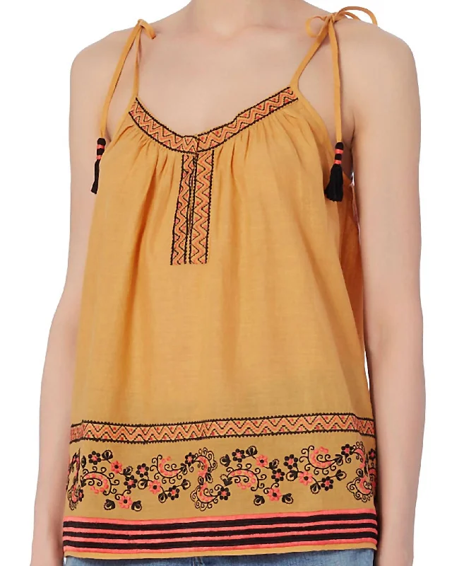 Women's Embroidered Cotton Tank Top In Yellow