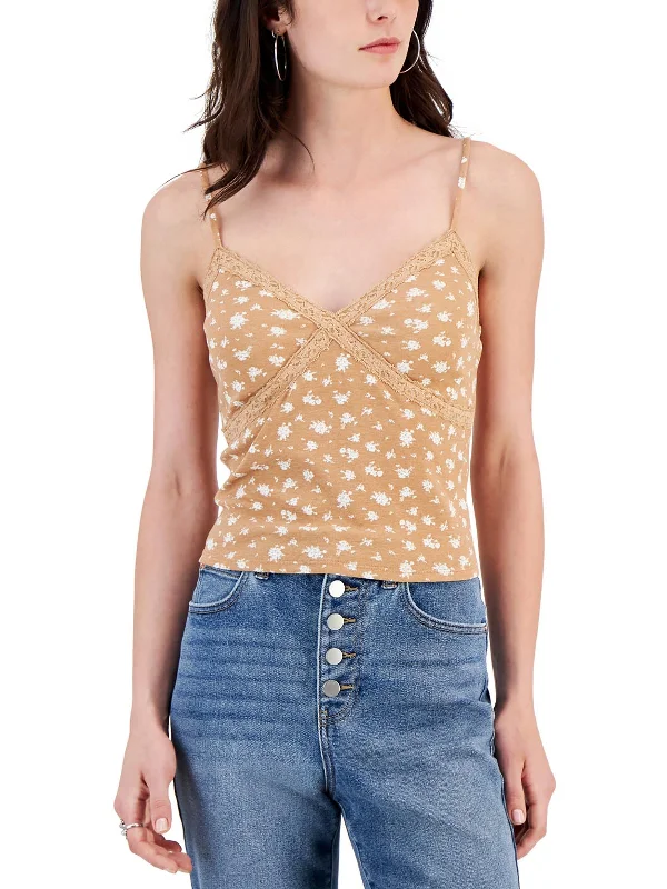 Womens Embroidered Floral Print Halter Top