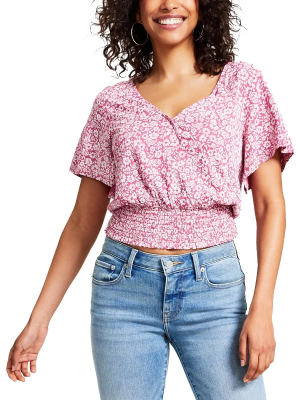 Womens Floral Print V-Neck Blouse