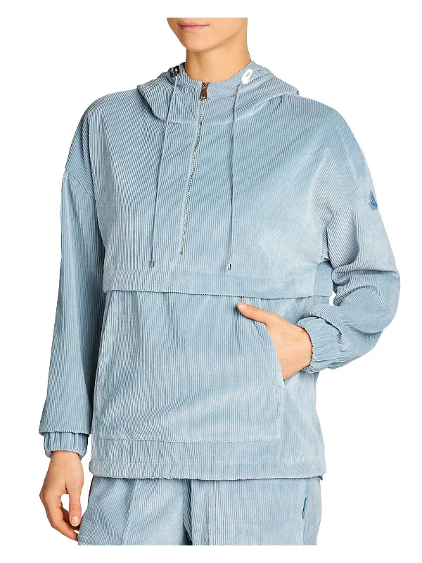 Womens Hooded Drawstring 3/4 Zip Pullover