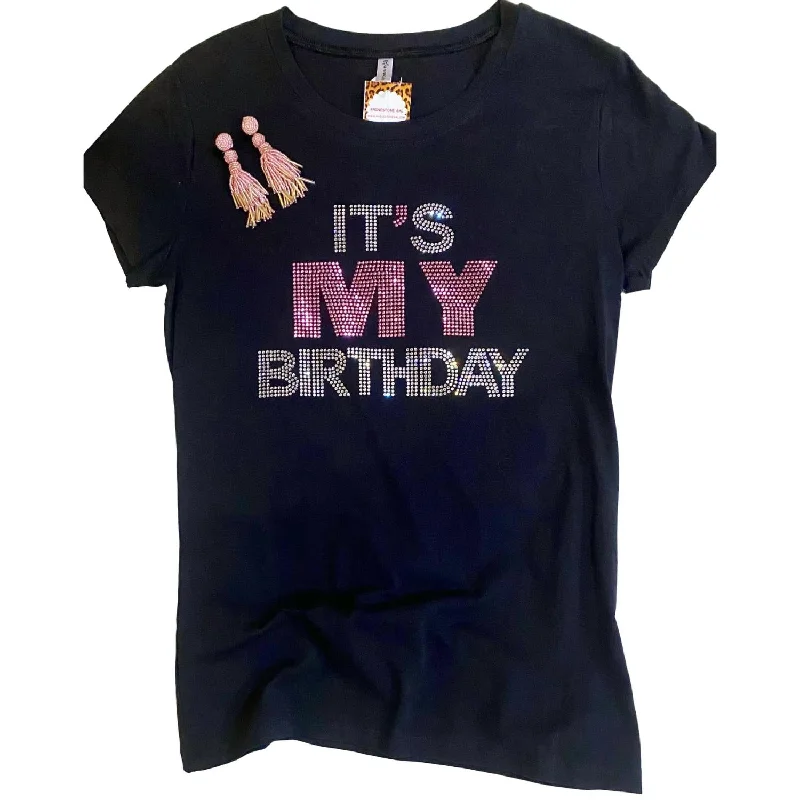 Women's It's My Birthday Plus Tee In Black/pink