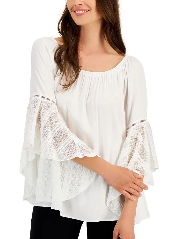 Womens Lace Bell Sleeve Blouse