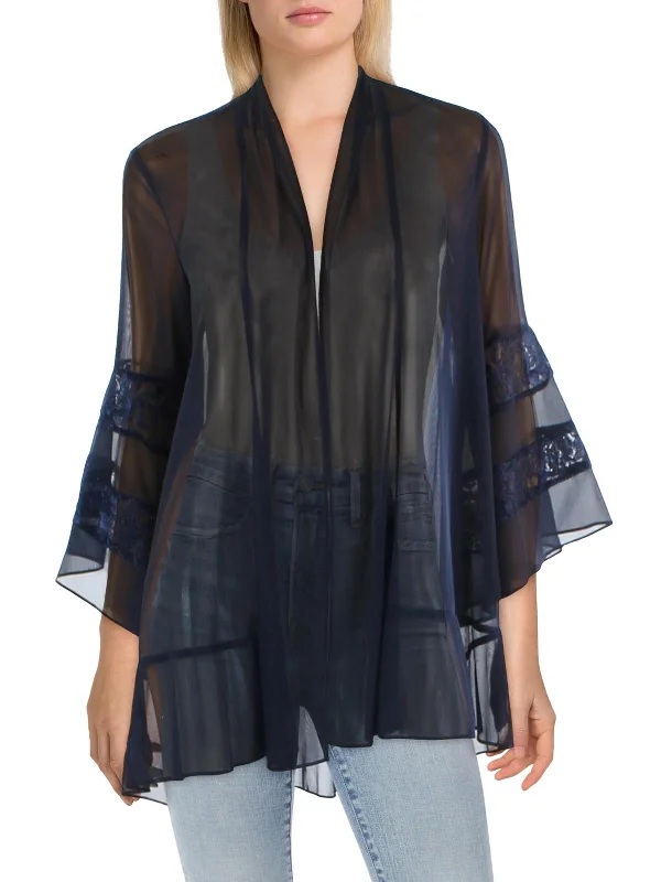 Womens Lace Trim Sheer Kimono