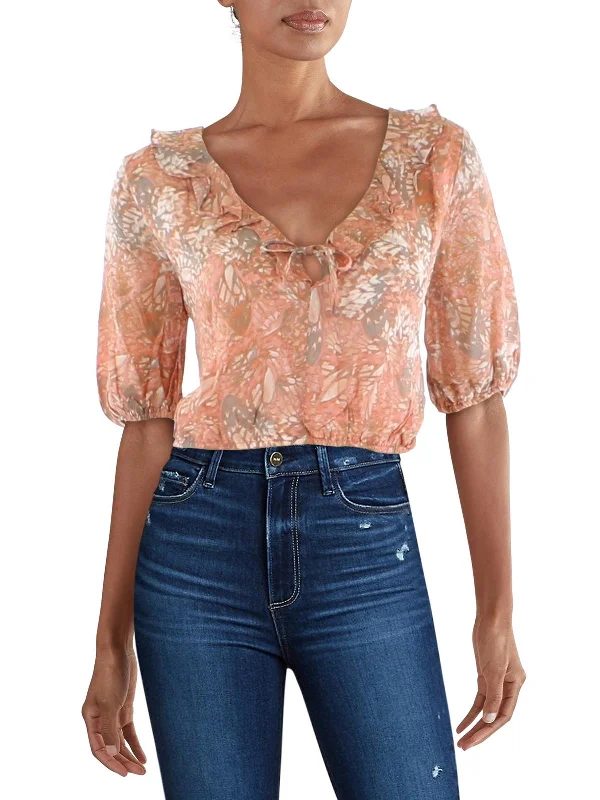 Womens Printed V-Neck Blouse