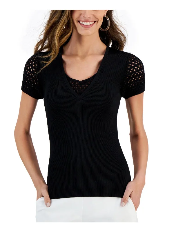 Womens Ribbed Crochet Pullover Top