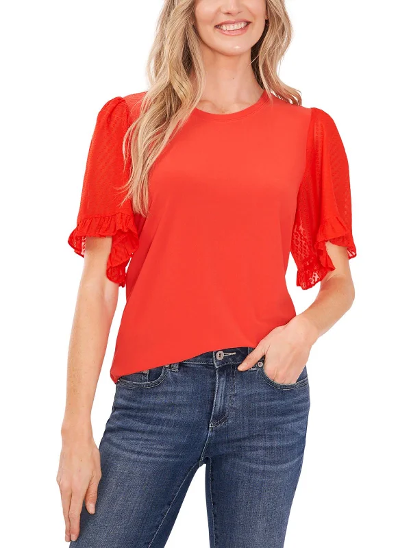 Womens Ruffled Knit Pullover Top