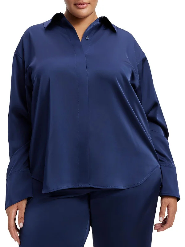 Womens Satin Button-Down Top