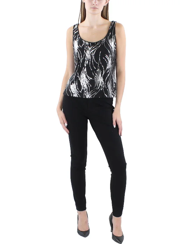 Womens Sequined Scoop Neck Tank Top