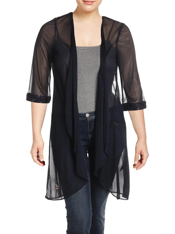 Womens Sheer Sequins Cardigan Top