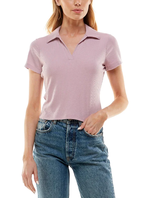 Womens Short Sleeve Ribbed Pullover Top