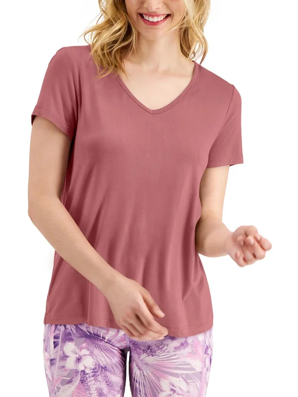 Womens Short Sleeve V-Neck Pullover Top