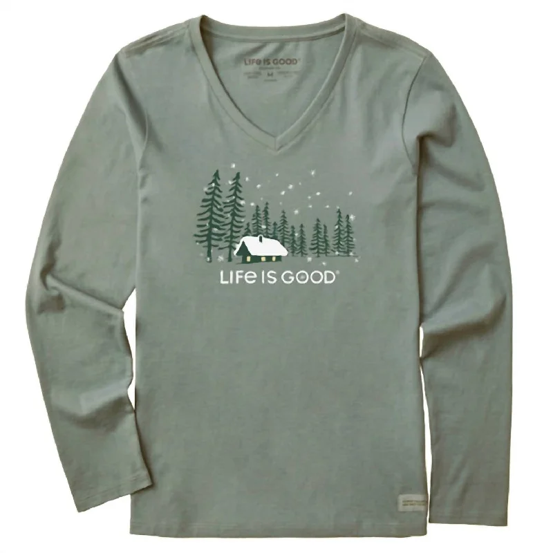 Womens Snowy Evening Long Sleeve Tee In Moss Green