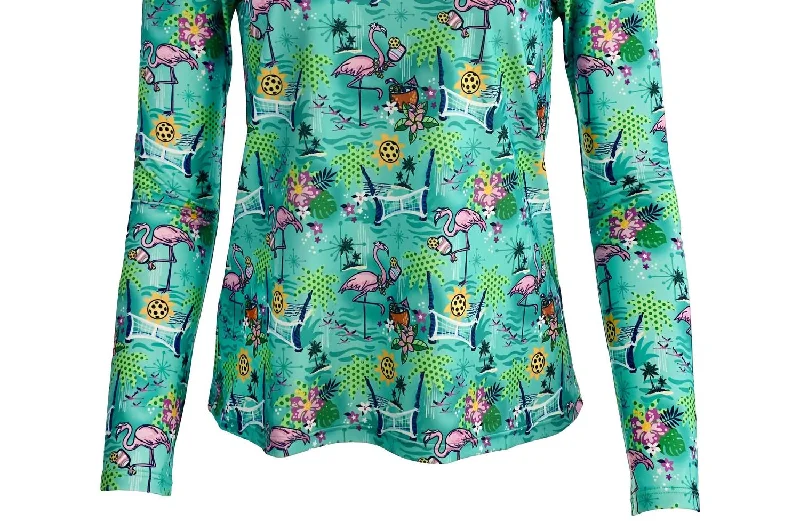 Women's St. Pete Crew Neck Sun Shirt In Pickleball Paradise Aqua Tides