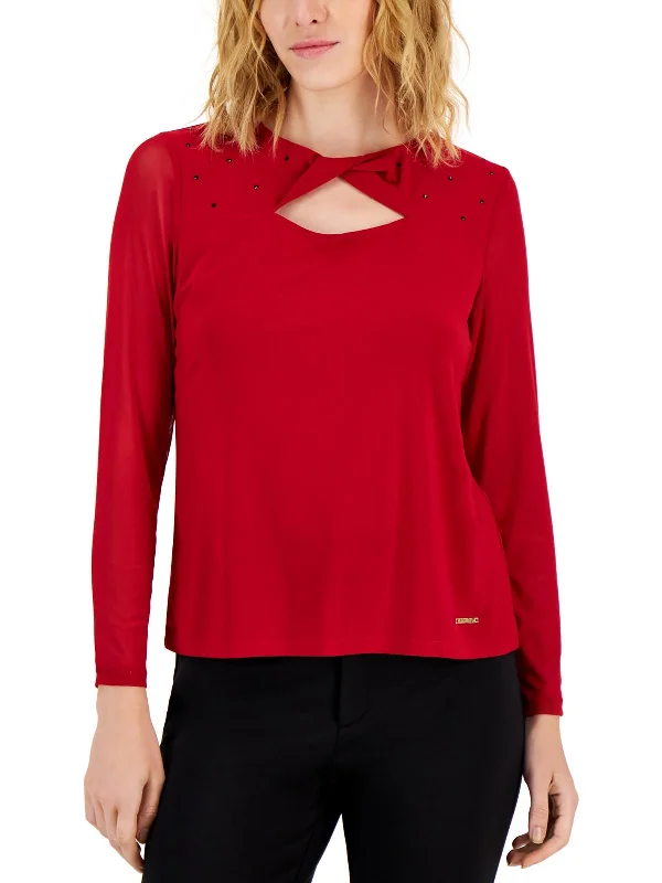 Womens Twist Neck Cut-Out Blouse