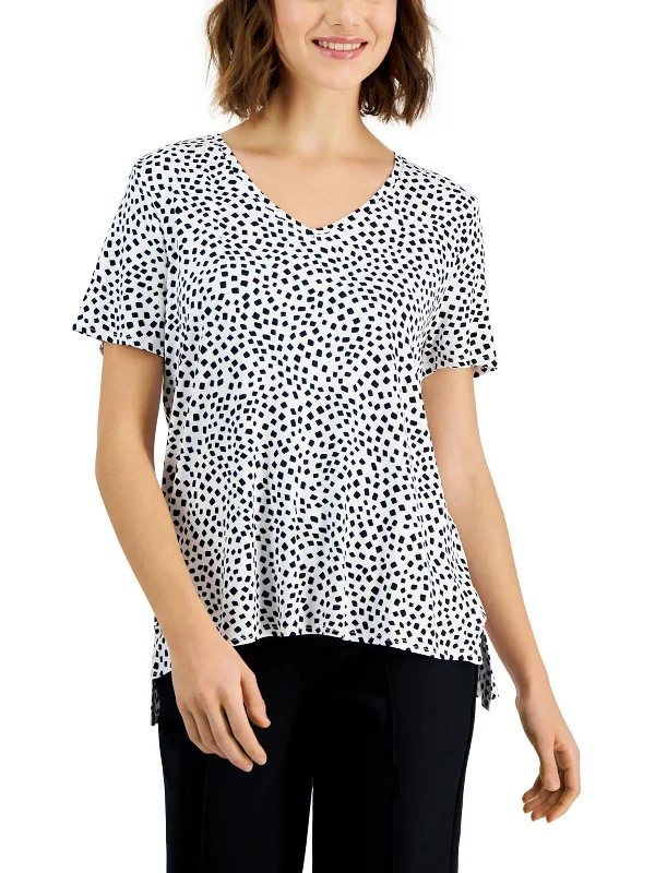 Womens V-Neck Polka-Dot Blouse