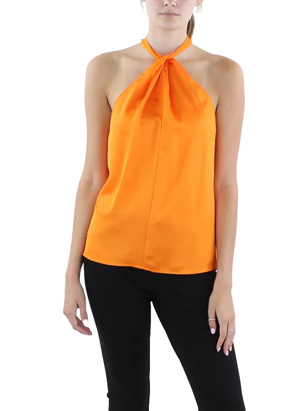 Womens Zipper Silk Halter Top