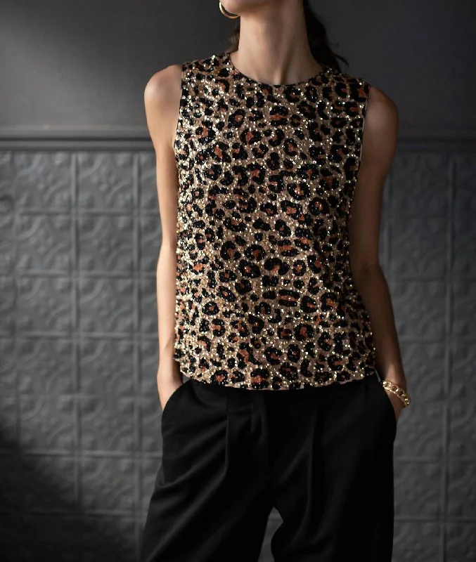 Yves Leopard Sequin Tank In Multi