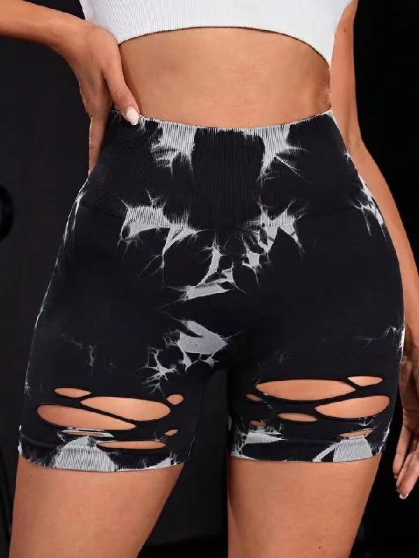 ZASUWA Female Hot Tie-dye Cutout Scrunch Bum Spandex Gym Booty Shorts